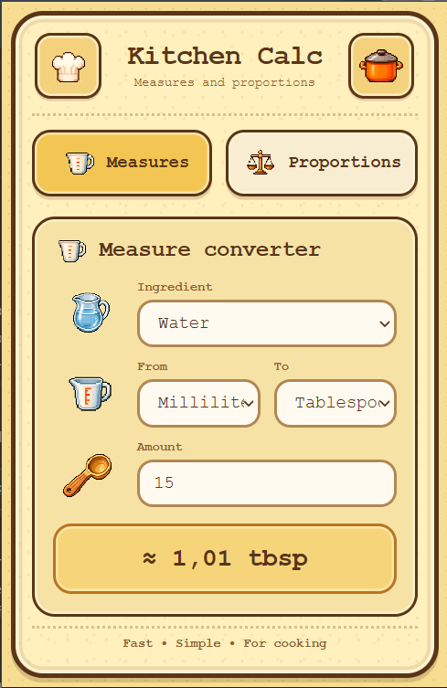 Kitchen Calc popup screenshot